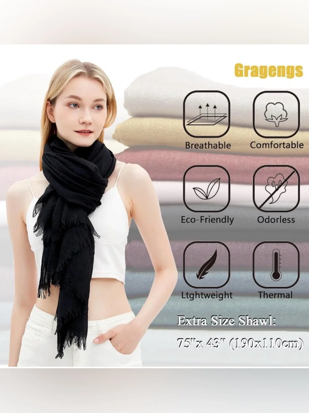Gragengs Lightweight Large Green Long Gauze Shawl/Wrap - Picture 3 of 6